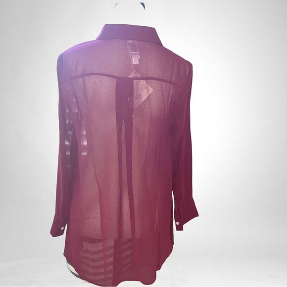 New with Tags Marla Wynne Layers Sheer Burgundy Button Down Blouse Size Small - Picture 4 of 10